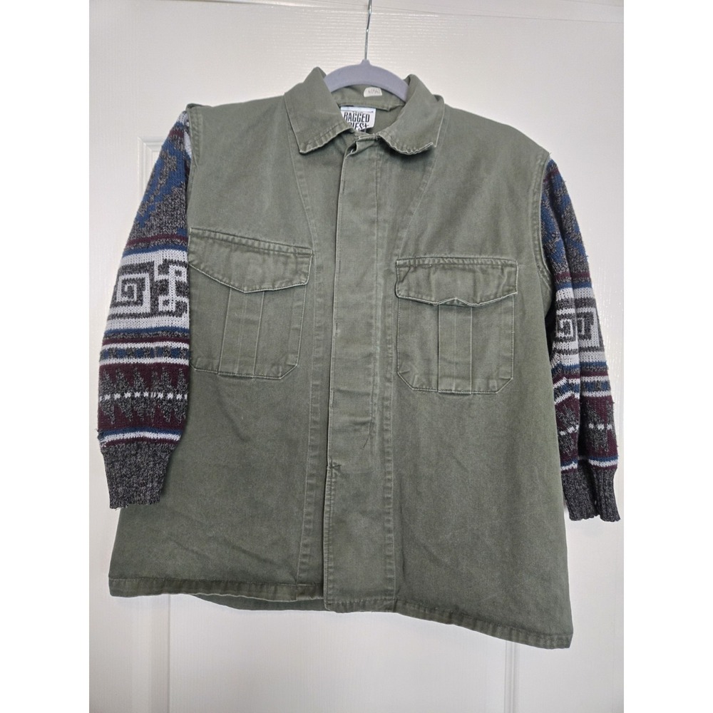 The Ragged Priest Military Jacket Olive Green Knit Fair Isle Sleeves One Size